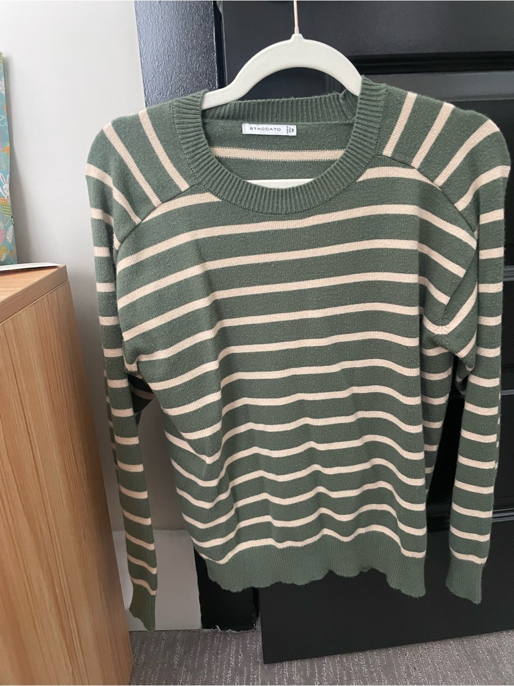 Staccato Green and Cream Striped Crewneck Sweater
